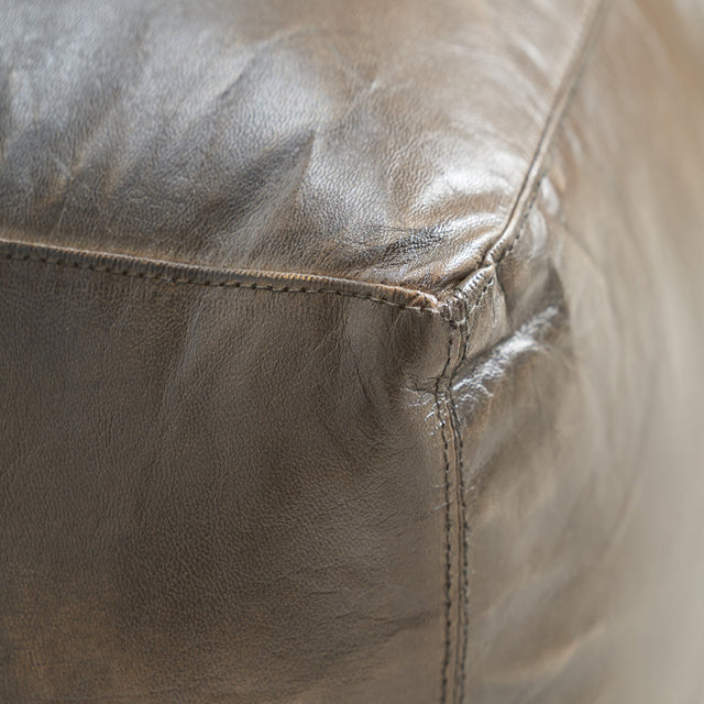 Leandro Peppercorn Leather Square Pouffe
