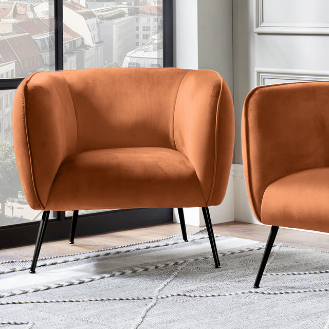 Andrea Tobacco Velvet Chair with Metal Legs