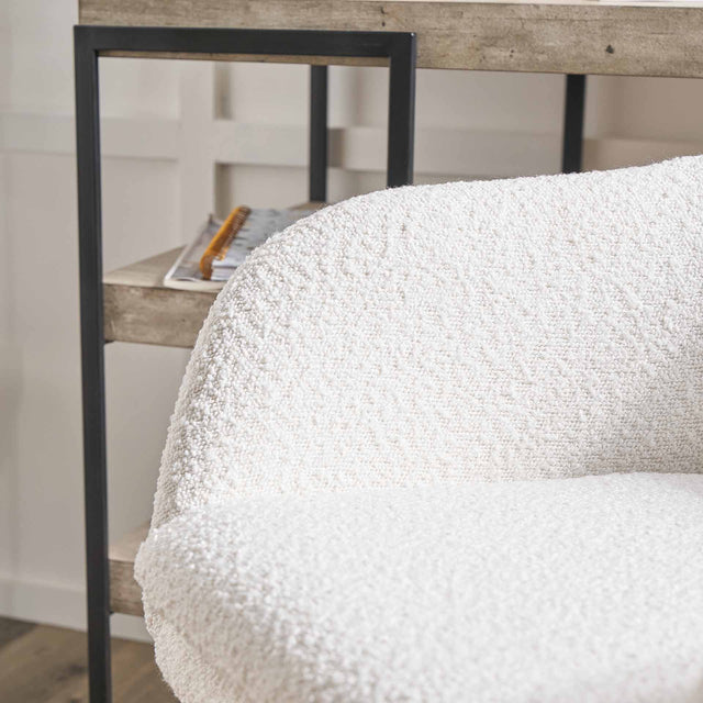 Solenne White Bouclé Swivel Chair