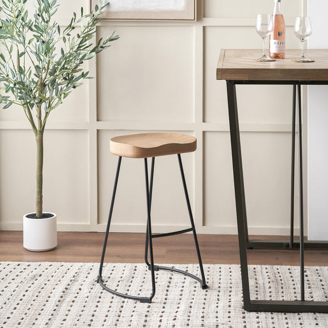 Lovissa Wood and Black Frame Bar Stool