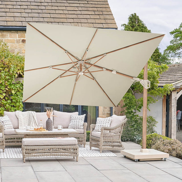 Platinum Challenger Premium 3.5m x 2.6m Champagne and Teak Rectangular Parasol