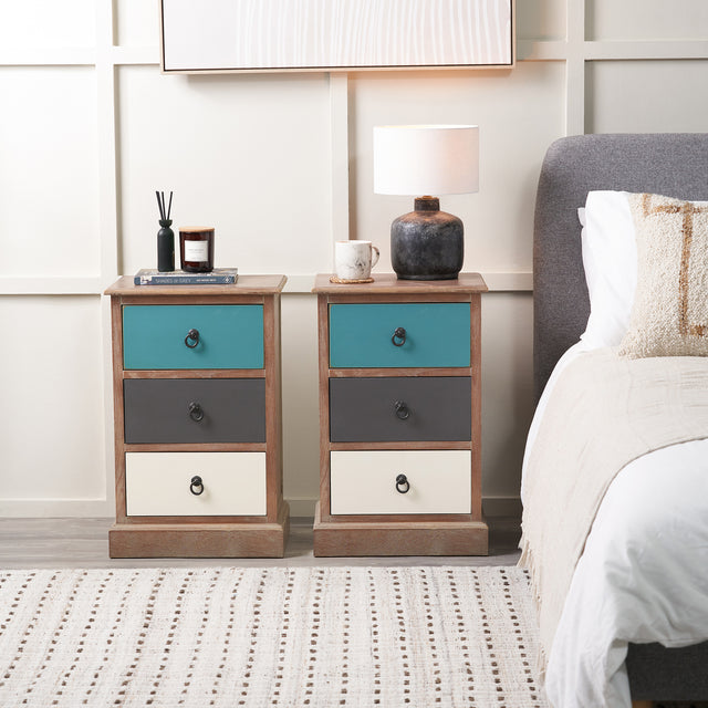 Staten 3 Drawer Pine Wood Bedside Table Set Of 2