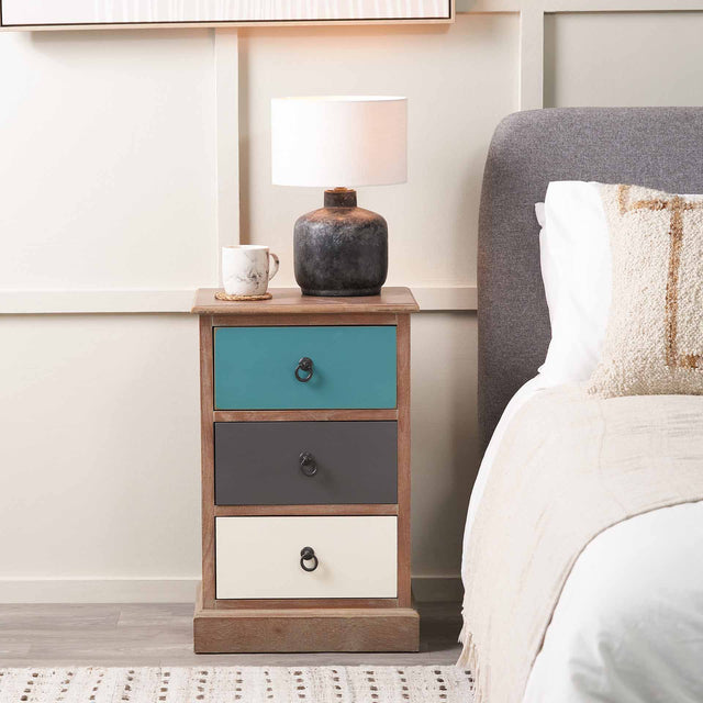 Staten 3 Drawer Pine Wood Bedside Table Unit