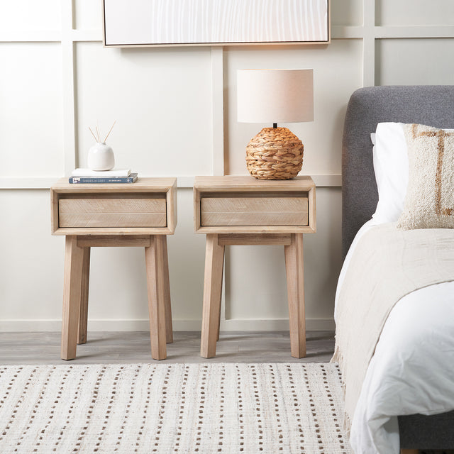 Herning Sand Wash Acacia Wood 1 Drawer Bedside Table Set Of 2