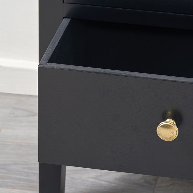 Bloomsbury Satin Black Pine Wood 3 Drawer Bedside Table Set Of 2