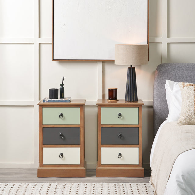 Staten Sage 3 Drawer Pine Wood Bedside Table Set Of 2
