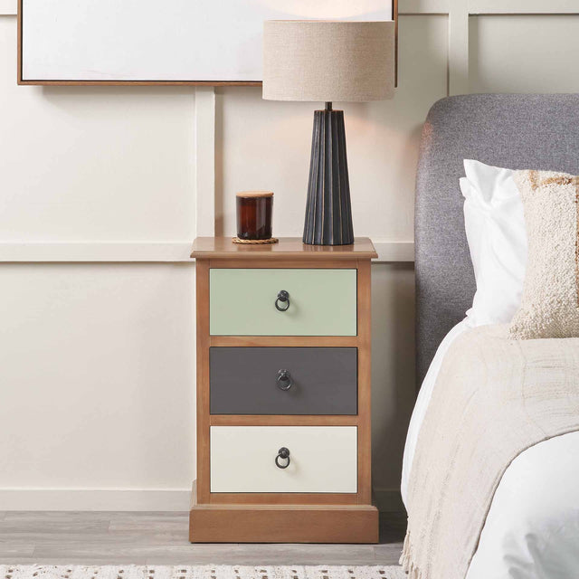Staten Sage 3 Drawer Pine Wood Bedside Table Unit