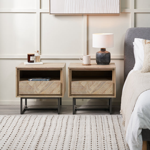 Renzo Acacia Wood Bedside Table Set Of 2