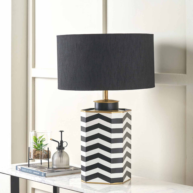 Miguel Black and White Chevron Hand Painted Table Lamp Base