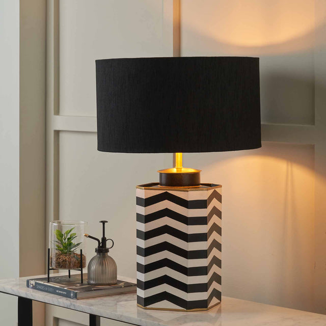 Miguel Black and White Chevron Hand Painted Table Lamp Base