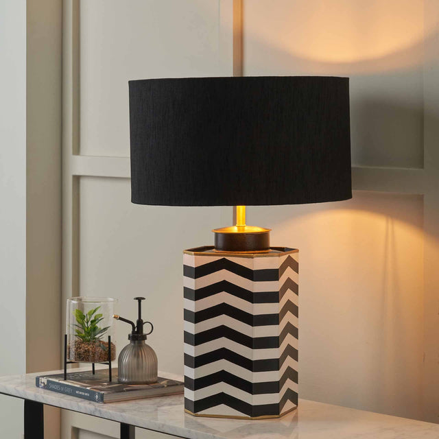 Miguel Black and White Chevron Hand Painted Table Lamp Base