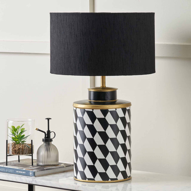 Jorge Black and White Geometric Hand Painted Table Lamp Base