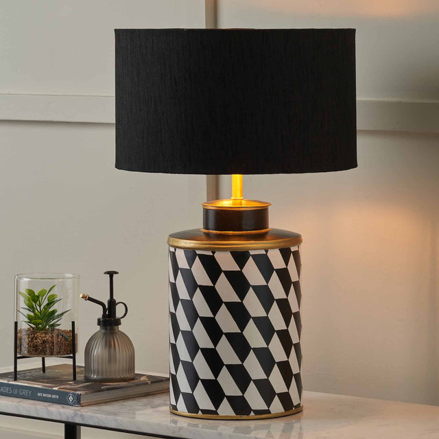 Jorge Black and White Geometric Hand Painted Table Lamp Base