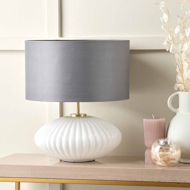 Aurelie White Ribbed Glass & Gold Oval Table Lamp Base