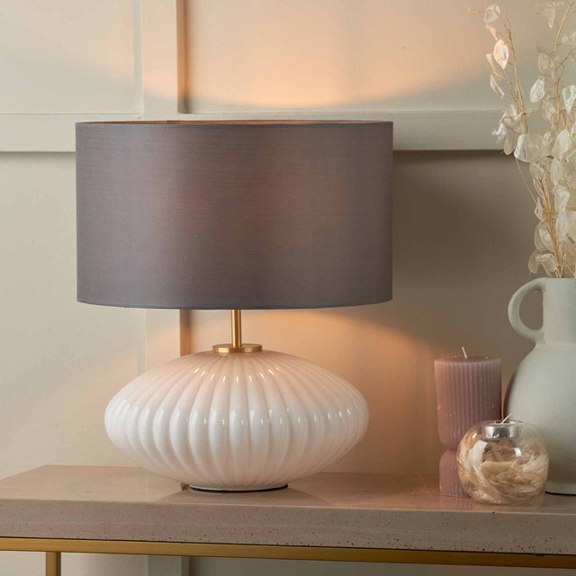 Aurelie White Ribbed Glass & Gold Oval Table Lamp Base