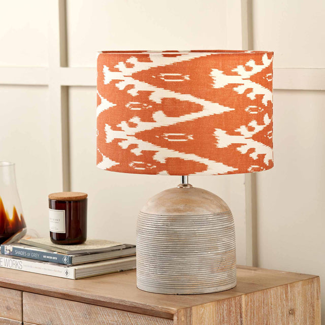 Marbois Grey Engraved Wood Dome Table Lamp Base