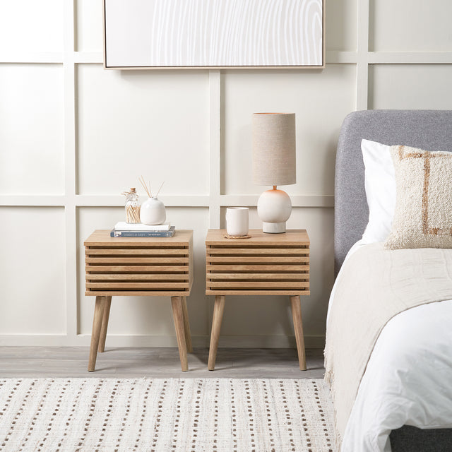 Bergen Natural Eucalyptus Wood Bedside Table Set Of 2