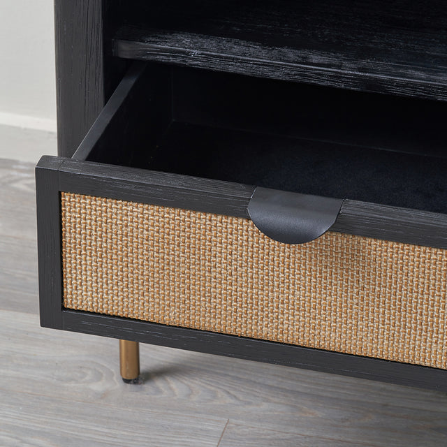Nawi Black and Natural Rattan Bedside Table Set Of 2