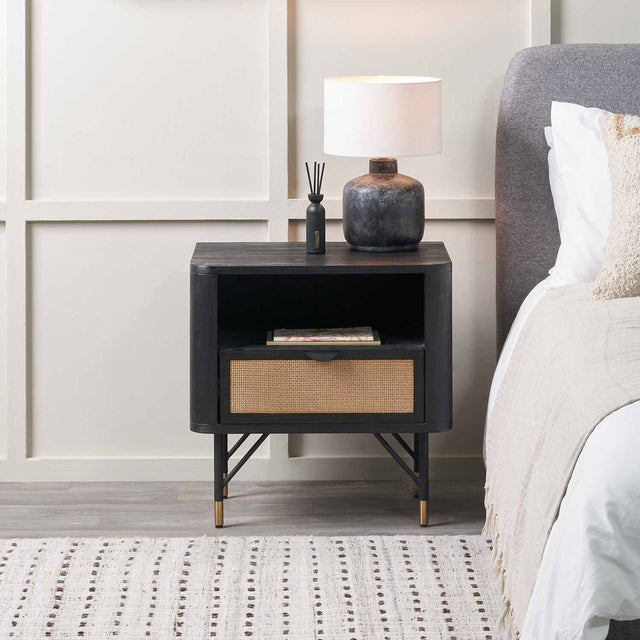 Nawi Black and Natural Rattan Bedside Unit