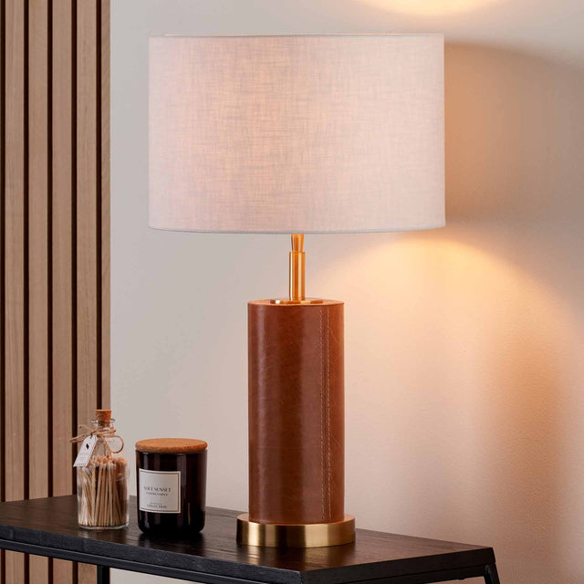 Idris Tan Leather Table Lamp Base