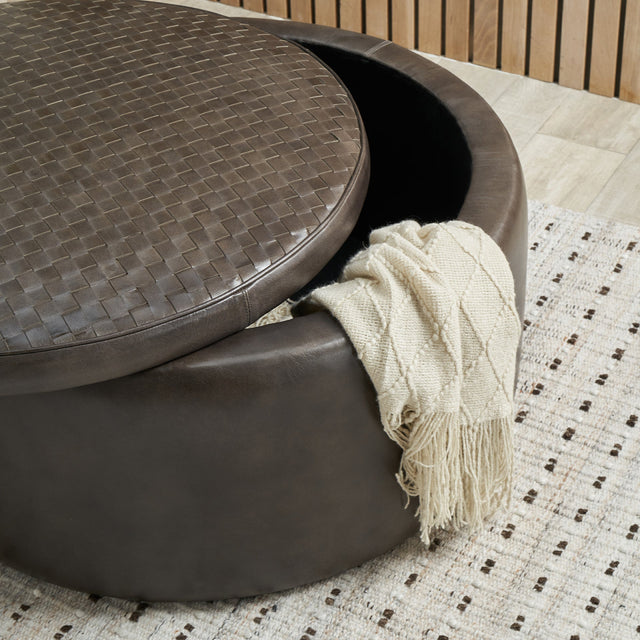 Luis Peppercorn Leather Storage Pouffe