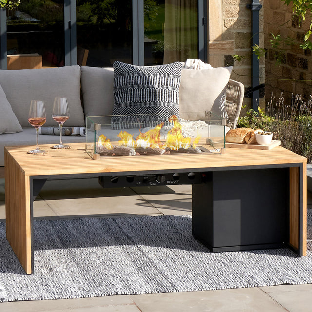 Cosibridge Teak and Black Rectangle Fire Pit Table