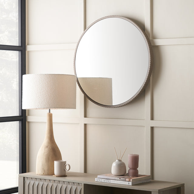Sonia Natural Oak Textured Edge Round Wall Mirror