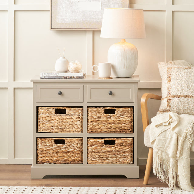 Hartland Putty Pine Wood and Banana Leaf Drawer Unit