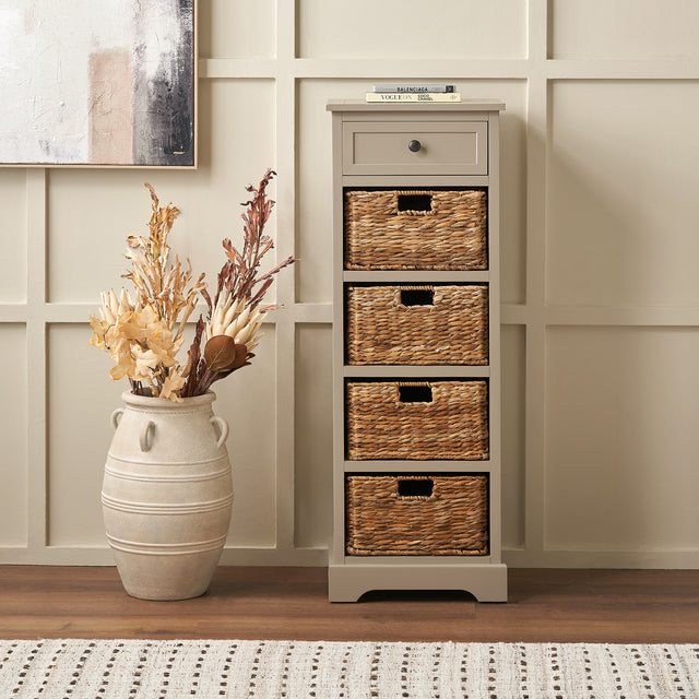 Hartland Putty Pine Wood and Banana Leaf Drawer Unit Tall