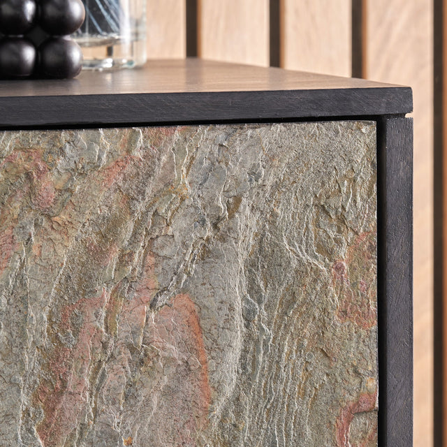 Dasia Black Mango Wood and Stone Veneer Bar Cabinet
