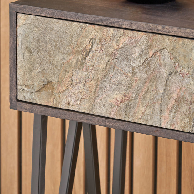 Dasia Black Mango Wood and Stone Veneer Console Table