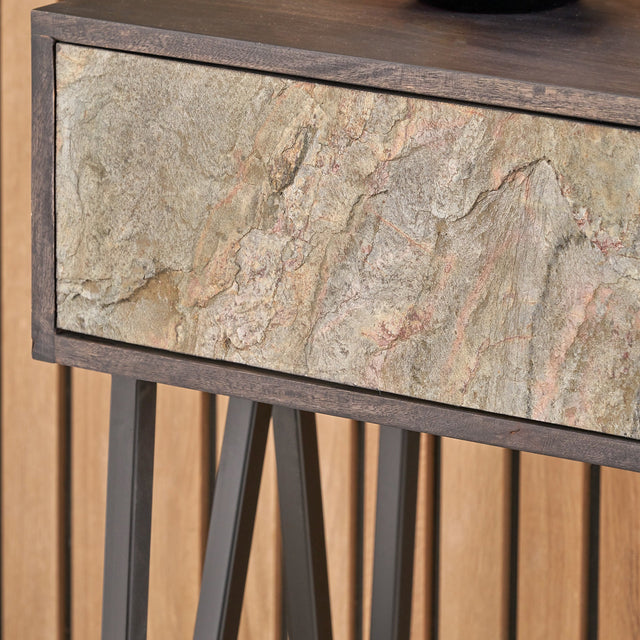 Dasia Black Mango Wood and Stone Veneer Console Table