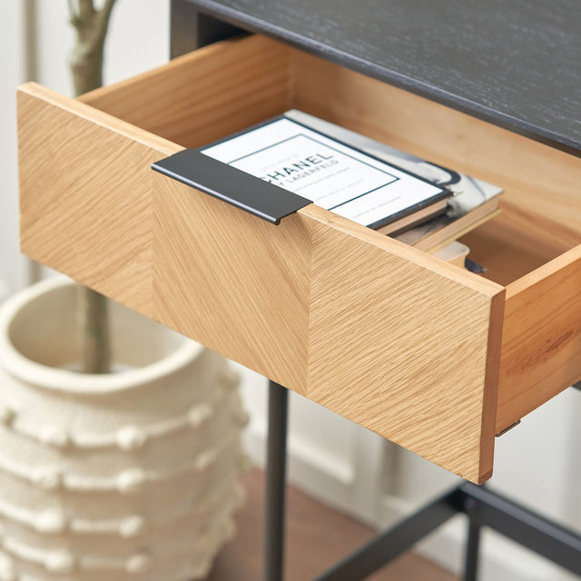 Rhylie Black and Natural Chevron Oak Wood Console Table