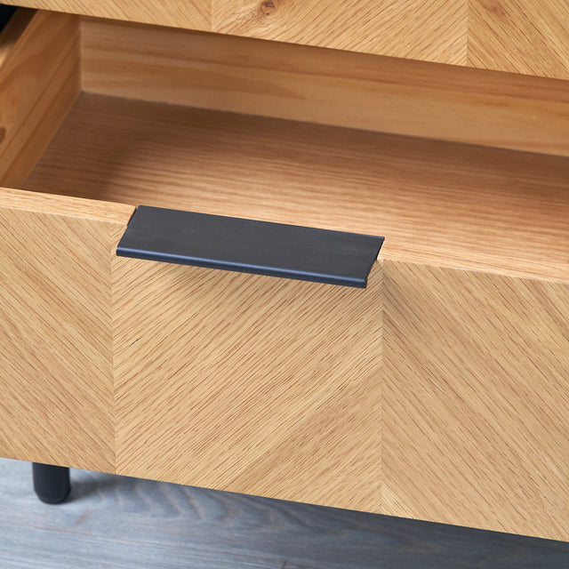 Rhylie Black and Natural Chevron Oak Wood Drawer Unit