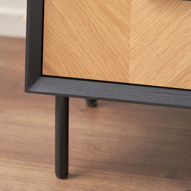 Rhylie Black and Natural Chevron Oak Wood Bedside Table Set Of 2