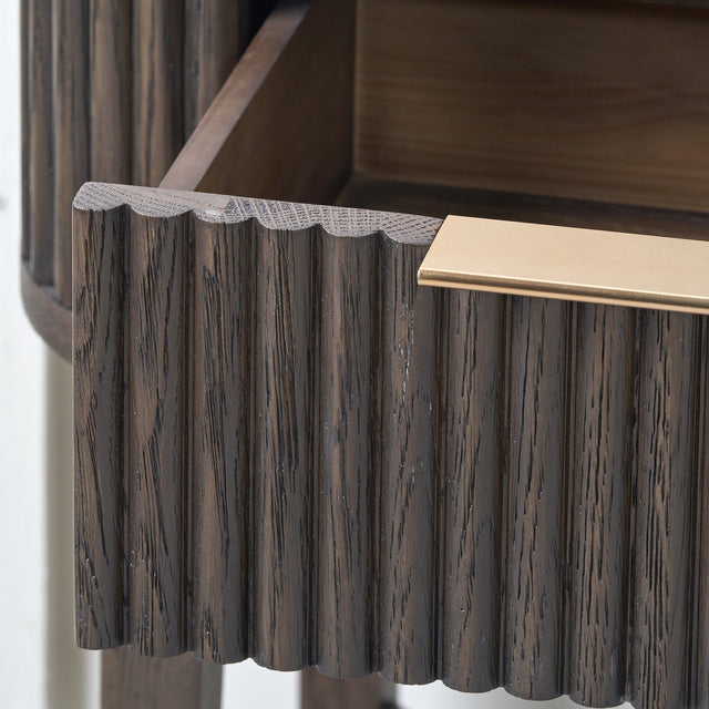 Reya Dark Brown Ribbed Oak Wood Unit