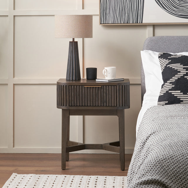 Reya Dark Brown Ribbed Oak Wood Unit