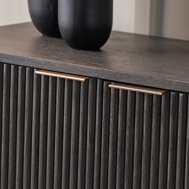 Reya Dark Brown Ribbed Oak Wood Sideboard