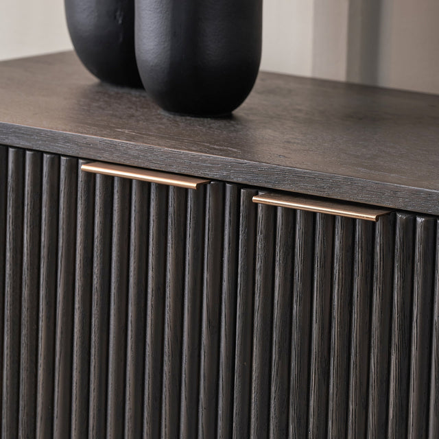 Reya Dark Brown Ribbed Oak Wood Sideboard