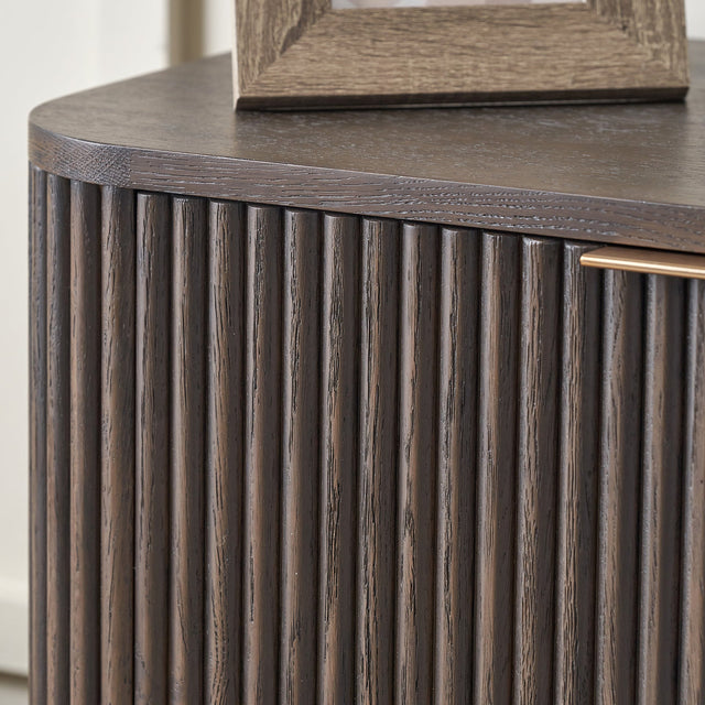 Reya Dark Brown Ribbed Oak Wood Bar Cabinet
