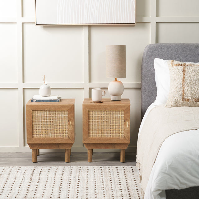 Hendrix Natural Rattan 1 Door Bedside Table Set of 2