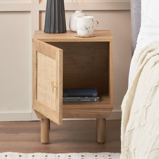 Hendrix Natural Rattan 1 Door Bedside Table Set of 2