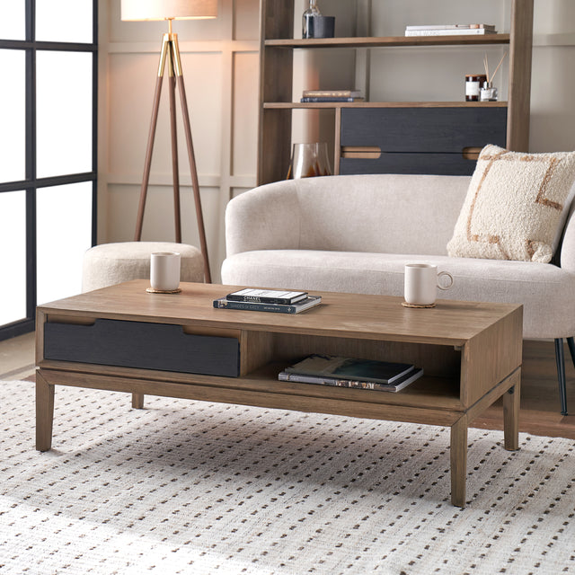 Giovanna Black and Natural Acacia Wood Coffee Table