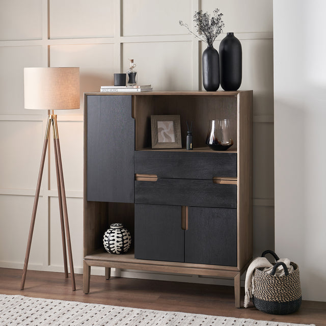 Giovanna Black and Natural Acacia Wood Shelf Cabinet