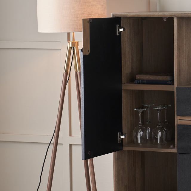 Giovanna Black and Natural Acacia Wood Shelf Cabinet