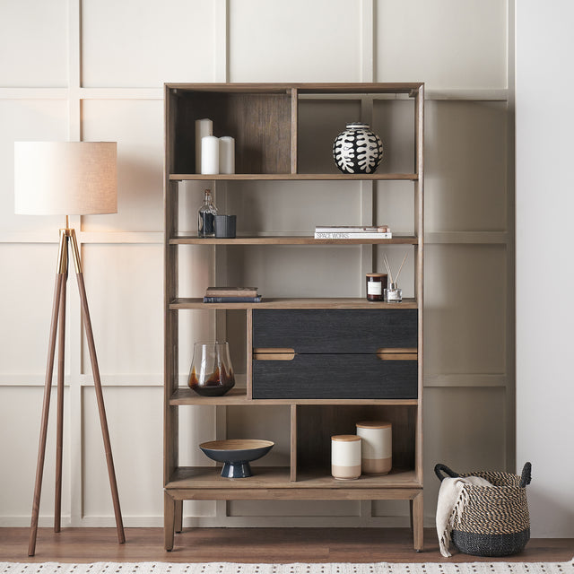 Giovanna Black and Natural Acacia Wood Shelf Unit