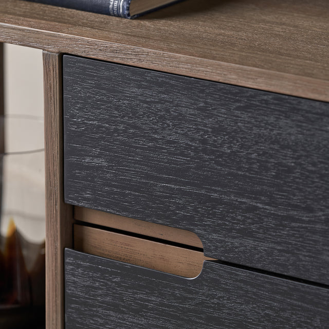 Giovanna Black and Natural Acacia Wood Shelf Unit