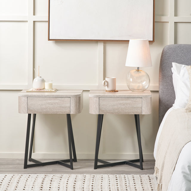 Newark Grey Oak Veneer Bedside Table Set Of 2