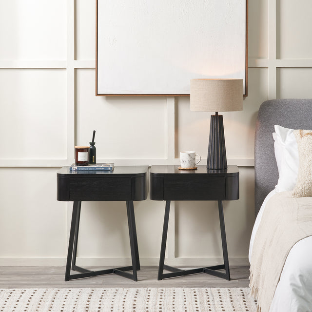 Newark Black Ash Veneer Bedside Table Set Of 2