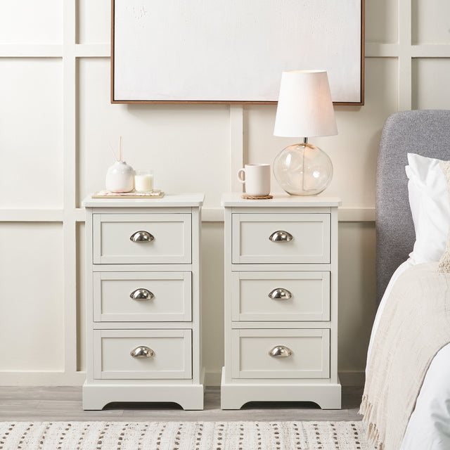 Stockton Linen Wood 3 Drawer Bedside Table Set Of 2